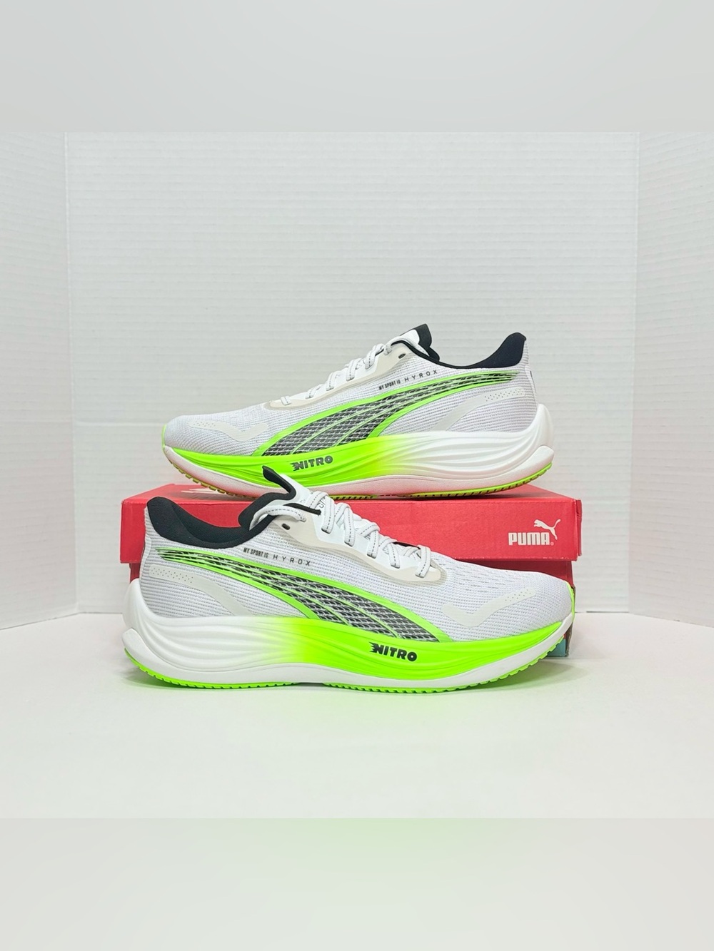 Puma x HYROX Velocity Nitro 3 Men’s Running Shoes - White & Neon Green 311410 01
